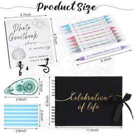 Engrowtic 11.5 x 8.5 Inch Funeral Guest Book for Memorial Memory Funeral Guest Book Celebration of Life Guestbook with Wooden Stand and Scrapbook Tape and Pen for Memorial Service