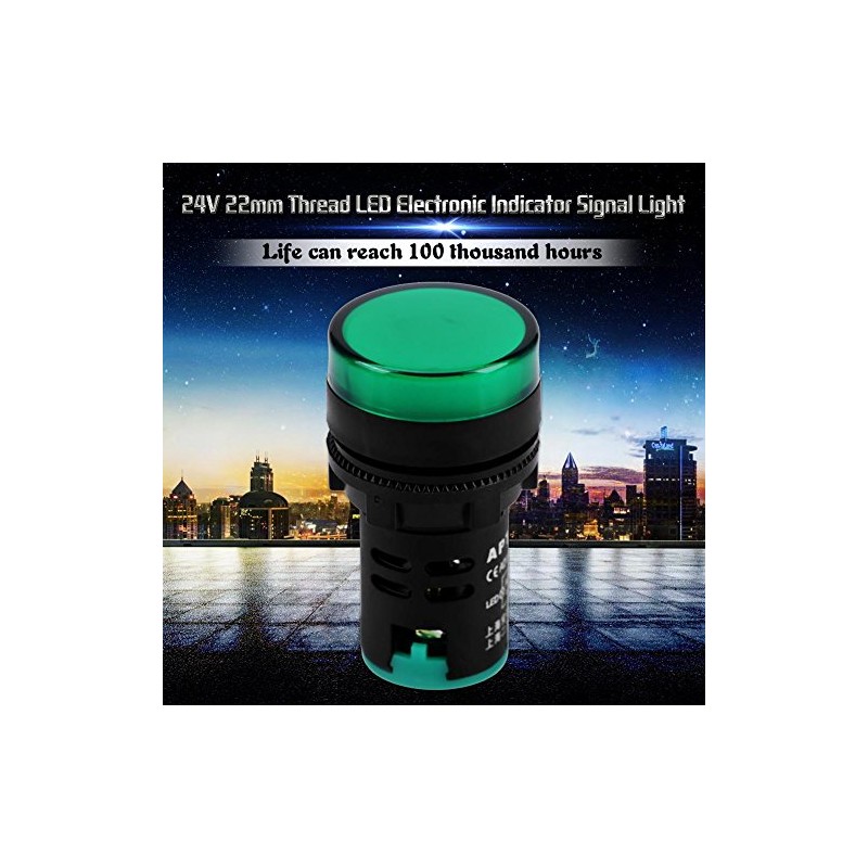 10pcs AC/DC 24V Energy Saving LED Indicator Light,22mm Thread,10W (Green)