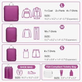 Cambond Compression Packing Cubes Travel - 6 Set Packing Cubes for Carry on Suitcases