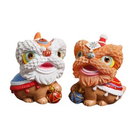 Fenteer 2 Pieces Chinese Lion Dance Statues Year of Snake Decorations Traditional Tabletop Ornaments Resin Figurines for Living Room