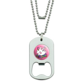 GRAPHICS & MORE Cute Unicorn Bunny Rabbit with Rainbow Flowers Military Dog Tag Bottle Opener Pendant