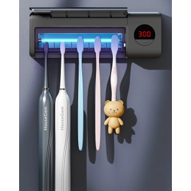 HouseGem Toothbrush Holder, Timer Function, 2000mAh Rechargeable Cordless Wall-Mounted Bathroom (Black)