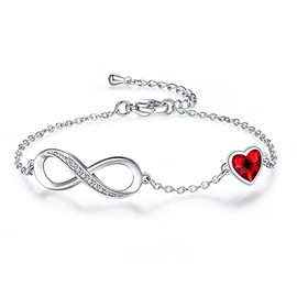 LSxAB Infinity Red Heart Endless Love Symbol Charm Adjustable Chain Bracelet for Wife Girlfriend Valentine's Day Gift