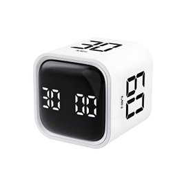 Qumox Pomodoro Timer, Cube Productivity Timer with Adjustable Sound and Vibration Alert, Ideal for Work, Office, ADHD, Study, and Tasks - 5/10/30/60 Minutes & Custom Countdown - White