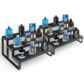 3 Tier Cologne Stand for Men 2 Pack,12 Inch Wooden Cologne Organizer for Dresser Waterproof Perfume Organizer with Anti-Slip Washers for Makeup,Figures,Cupcake,Perfume,Dessert,Display Risers Stand