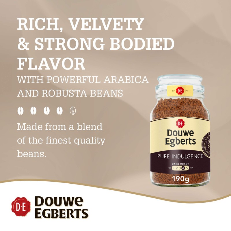 Douwe Egberts Pure Indulgence Instant Coffee in Jar, Dark Roast,