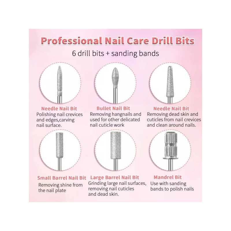 매니큐어 페디큐어용 네일 드릴 비트 6개 3/32인치 전문 Nail Drill