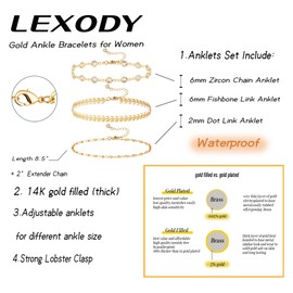 LEXODY Gold Ankle Bracelets for Women 14K Gold Filled Anklets for Women Waterproof Cuban Tennis Link Stackable Anklets Set Layered Anklet Bracelets for Women Dainty Beach Jewelry Gift for Women