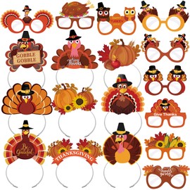 18 Pcs Thanksgiving Party Favors Thanksgiving Eyeglasses Turkey Headbands Turkey Eyewear Frame Pumpkin Photo Props for Kids Adults Thanksgiving Harvest Party Decoration Thanksgiving Day Accessories