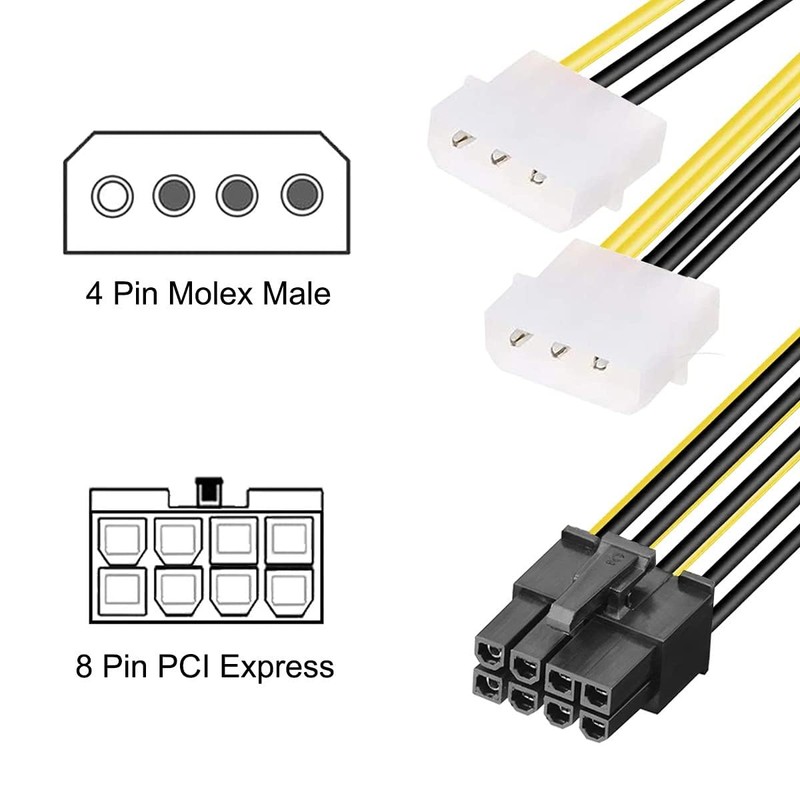 TECHZOCO 15cm 8 Pin PCIe to 4 Pin Molex Power