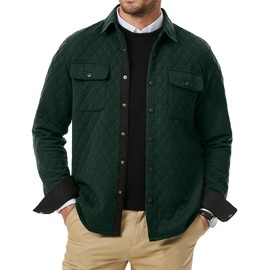 JMIERR Fall Jackets for Men Long Sleeve Snap Button Down Waffle Flap Pockets Quilted Shirts, US 46 (XL), A Green