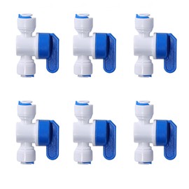 1/4inch OD Tube Quick Push to Connect Plastic Plumbing Fitting,Shut Off Ball Valve(white blue) (6)