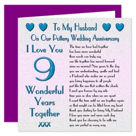 My Husband 9th Wedding Anniversary Card - On Our Pottery Anniversary - 9 Years - Sentimental Verse I Love You