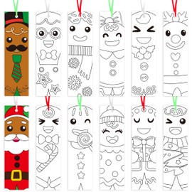 BWkoss 75Pcs Christmas Color Your Own Bookmarks for Kids Winter Theme DIY Coloring Blank Bookmark Xmas Party Game Prize Goodie Bag Fillers Gift Tags Students Reading Classroom Reward Supplies