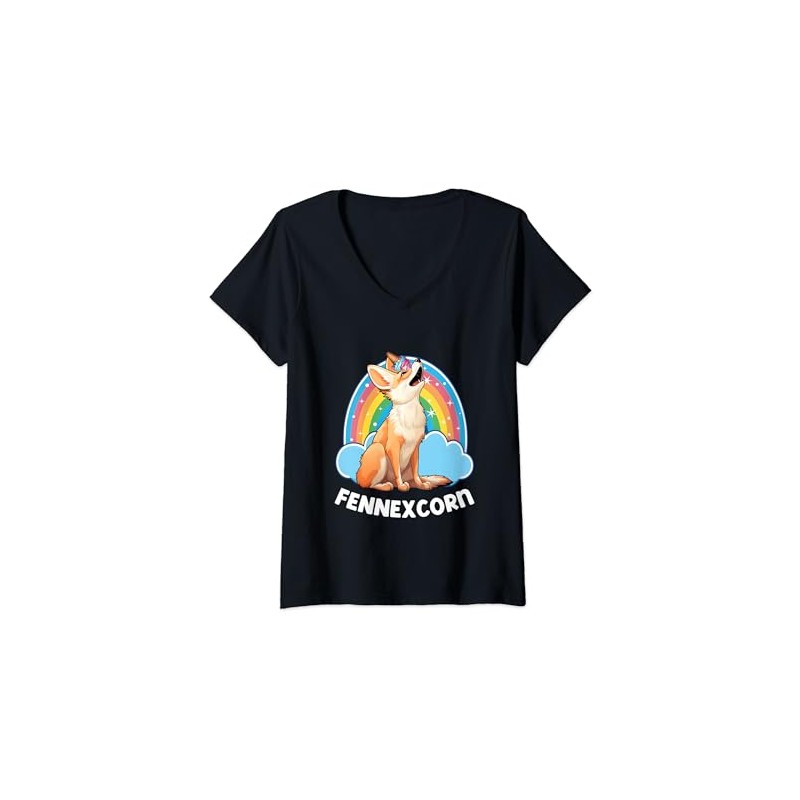 Womens Fennexcorn, Funny Fennec Fox Unicorn V-Neck T-Shirt
