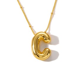 HUILTRUN Bubble Letter Necklace Gold Initial Necklaces for Women, 18K Gold Alphabet Pendant Necklace Trendy Letter Charm Number Jewelry Necklace Gifts for Her Women Wife Mom Friends (Bubble-C, Gold)