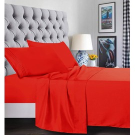 Elegant Comfort 1500 Premier Luxury Hotel Quality Super Soft Wrinkle Free and Fade Resistant 4-Piece Bed Sheet Set, California King, Red