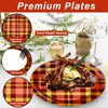 Lonfliness 50Pcs Fall Thanksgiving Plaid Plates Disposable Paper Red Orange