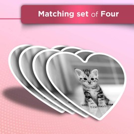 Vinyl Heart Stickers (Set of 4) - BW - Grey Tabby Bengal Pet Kitten Animals Fun Decals for Laptops,Tablets,Luggage,Scrap Booking,Fridges #41115