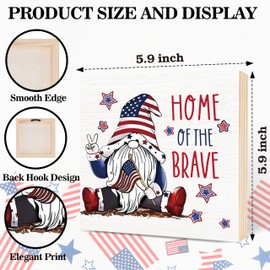 Fbitey Patriotic Independence Day Decor, 4th of July Wooden Box Decorations, Farmhouse Home of the Brave American Flag Decoration For Table Display, 5.9x5.9 In-B04