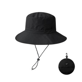 Waterproof Bucket Rain Hat for Men Women, Outdoor Fishing Hat Foldable UV Protection Sun Hat Quick Dry Packable Hat for Summer Beach Fishing Hiking, Black
