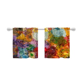 Shrahala Colorful Abstract Paint Tier Curtains for Kitchen Windows,Multicolor Modern Artist Window Curtain Panels Multilayer Polyester Blackout for Living Room Bathroom 2 Pack 26 x 24 in