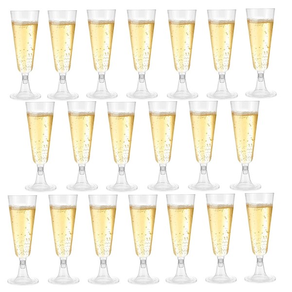 Pack of 20 champagne glasses, dessert cups, ice cream cups, beer glasses, champagne flutes for weddings, birthdays, bachelor parties, anniversaries, disposable stemmed glasses, 150 ml (transparent)