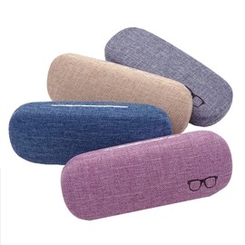 Dilireba Pack of 4 Hard Glasses Case, Portable Glasses Case Box, Hard Glasses Case, Portable, Linen Fabrics, Sunglasses Case, Hard Shell Case, Glasses Case, Scratch-Resistant Glasses Case for Men and