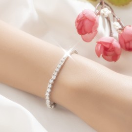 SecreTalk Moissanite Tennis Bracelet for Women, 5.2-6.0cttw 925 Sterling Silver D Color Ideal Cut Moissanite Bracelet with Certificate of Authenticity (4.0cttw, 6inch perimeter)