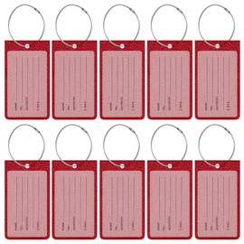 Rimilak 10 Pack PVC Luggage Tags for Suitcase, Travel Cruise Luggage Tag with Metal Loop and Name ID Label for Women Men Baggage Handbag School Bag Backpack, Red