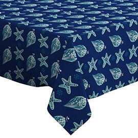 Q-Beans Rectangle Decorative Tablecloth [Size: 60 x 84 inch], Washable and Reusable Table Cloth Cover for Indoor and Outdoor (Coastal Sea Star)