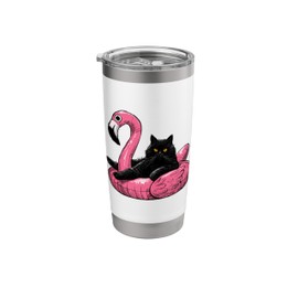 Pool Party Funny Fat Cat On A Pink Flamingo Floatie Summer Stainless Steel Insulated Tumbler