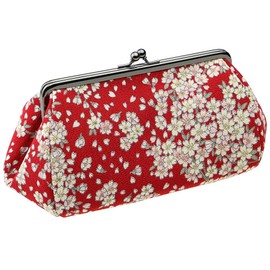 watona Crepe Cosmetic Pouch, Width 7.1 - 8.5 inches (18 - 21.5 cm), Large, 5.5 inches (12 cm), Maizakura, Red), 12 Mikura Red