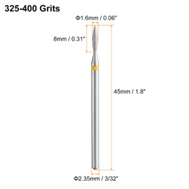 sourcing map 5pcs 325-400 Grits Diamond Grinding Bit 1.6mm Oval Head 2.35mm Shank 8mm Length Stone Sanding Drill Bits Rotary Tool for Ceramic Glass Nails Grinding Polishing