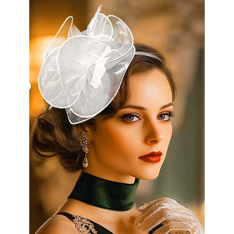 Flayem Fascinator Hats for Women White Pillbox Hat with Veil