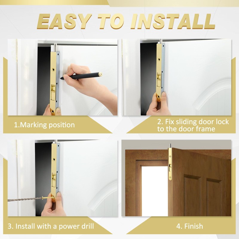 Hicarer 4 Pcs 7 Inch Solid Brass Flush Bolt French