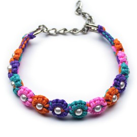 Cute Handmade Paracord Dog Collar – Unique Hand-Braided Colorful Flower Design Pet Accessory for Medium Dogs Fit 14-18" Size M