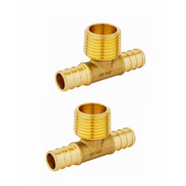 2-Pack EFIELD Pex Crimp 1/2" Pex X 1/2" Pex X 1/2" Male NPT Tee Brass Fittings, ASTM F1807