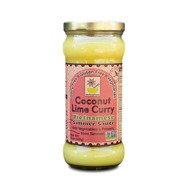 Star Anise Foods Curry Sauce Coconut Lime Curry - 7 Servings, 12 Oz. Per Jar, Case of 6 Jars, Simmer Sauce, Coconut Curry Simmer Sauce, Fresh Ingredients, NO MSG, Vegan, NOT Hot or Spicy