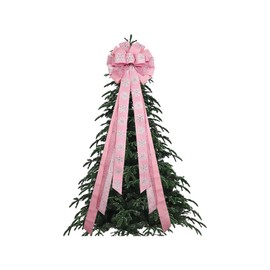 Christmas Tree Topper Christmas Wreath Bow 44.5 X 13 Inch Large Christmas Toppers Bow Artificial Xmas Tree Flower Topper Decor for Wedding, Birthday Party (Pink)