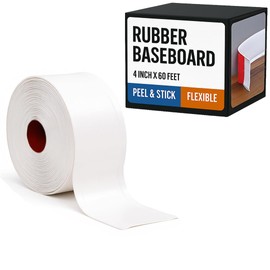 Houseables Baseboard Trim, Rubber Baseboard, Rubber Molding Trim, Base Boards for Walls, Cove Base, Flexible Molding, Peel and Stick, Self Adhesive, Vinyl Coving, for Garage, Floor, White, 4in x 60ft