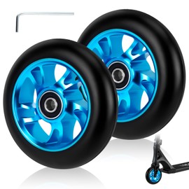 2 PCS 100mm Replacement Stunt Scooter Wheels, Blue Scooter Wheels with ABEC-9 Bearings, Hardness 88A PU Wheel for Most Stunt Scooters and Kick Scooters