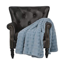 HNU 1 Pc Luxurious Casual Arona Blue 60x80 Weighted Blanket, Modern Style Gorgeous Solid Color Stripe Pattern Mink Throw Blanket All Seasons Contemporary Faux Fur Soft Blanket Animal-Friendly