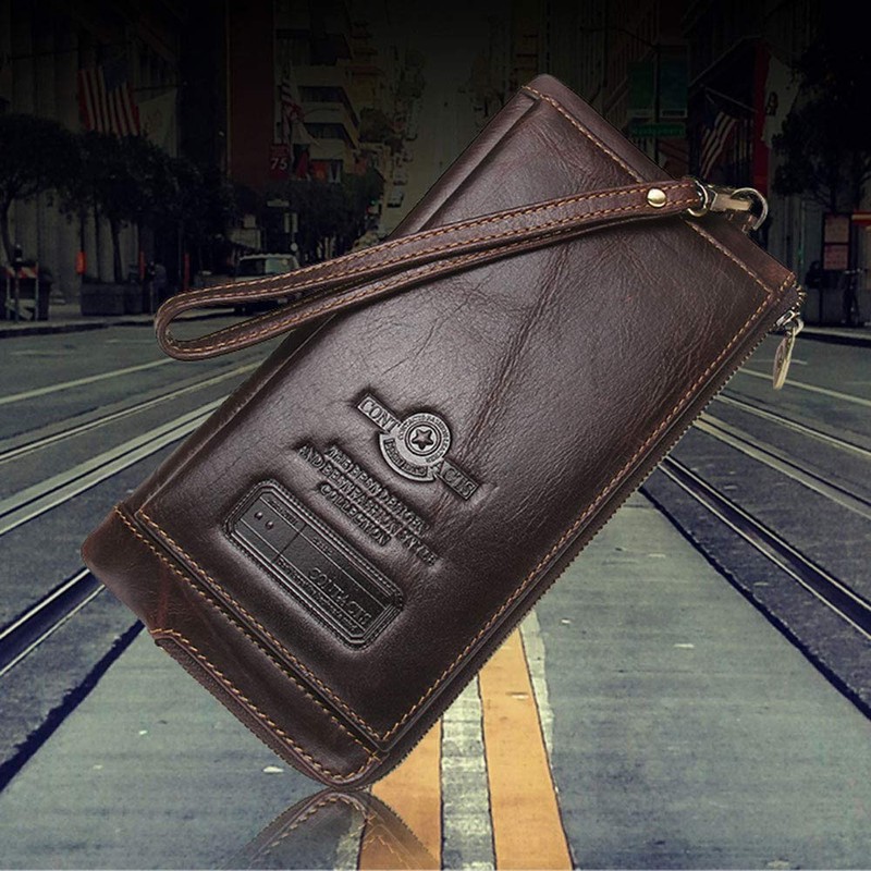 Contacts Frauen Echtes Leder RFID Blocking Card Münzhalter Kupplung Brieftasche