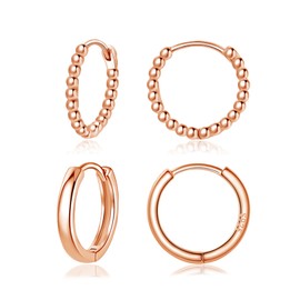 Bewenda Earrings 925 Silver Hoop Earrings, 2 Pairs Small Hoop Earrings Set, 925 Sterling Silver Earrings Hoop Earrings for Women Girls, Nickel-Free Hypoallergenic Sleeping Cartilage Round Huggie