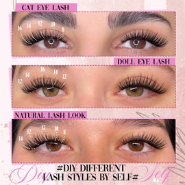 Yawamica Lash Clusters Wispy Eyelash Clusters Clear Band Cluster Eyelash Extensions 10-16mm Length Individual Lashes C Curly Natural Cluster Lashes DIY Lash by Self