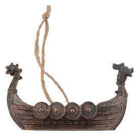 Set of 6 Hanging Viking Ships, Hand-Painted Consisting of Thor's Hammer, Viking Compass, Drakkar, Axe, Head, Midgard Snake