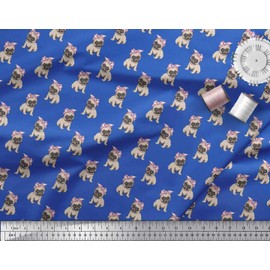 Soimoi Japan Crepe Satin Fabric Pug Dog Print Sewing Fabric metre 42 Inch Wide
