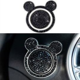 Car Cute Push to Start Button Cover Accessories, Bling Crystal Car Engine Start Stop Button Cover, Black Car Decoration Interior Sticker for Women Girl