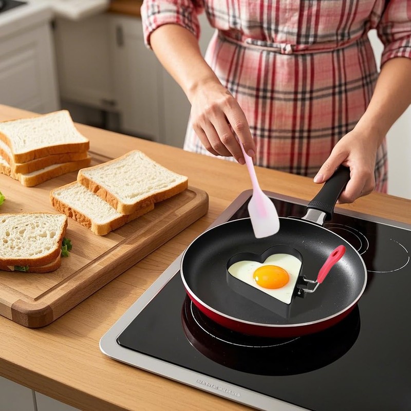 Heart-Shaped Non-Stick Egg Ring Mould Set, Black and Red, 2-Pack